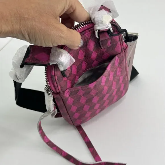 Aimee Kestenberg Leather Phone Crossbody Bag  Soft Capri Magenta Diamond Tassel - Picture 6 of 10